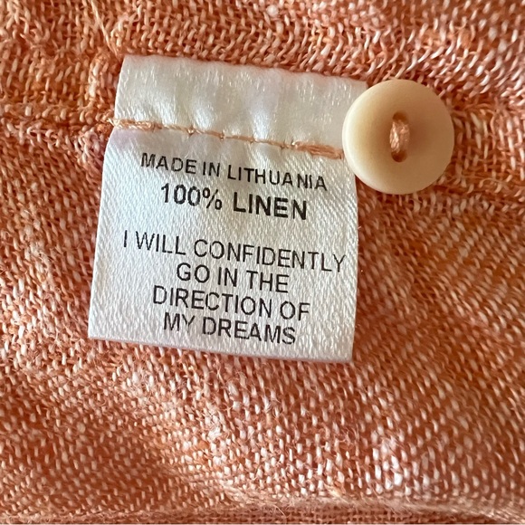 FLAX 100% Linen Oversized Tunic Top Peach Coral Button Front Boho Boxy - Picture 7 of 7